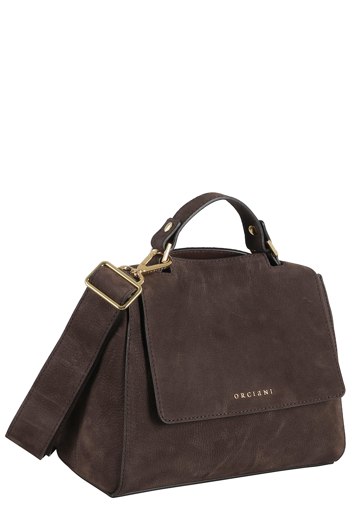 Orciani Structured Dark Brown Leather Shoulder Bag In Brown