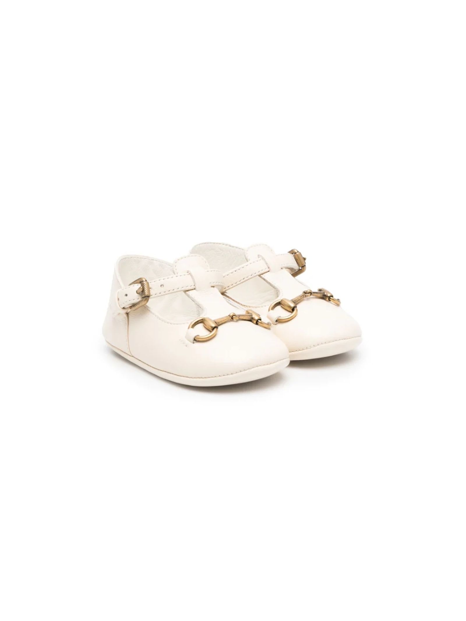 Gucci Kids' White Leather Shoes In Cream