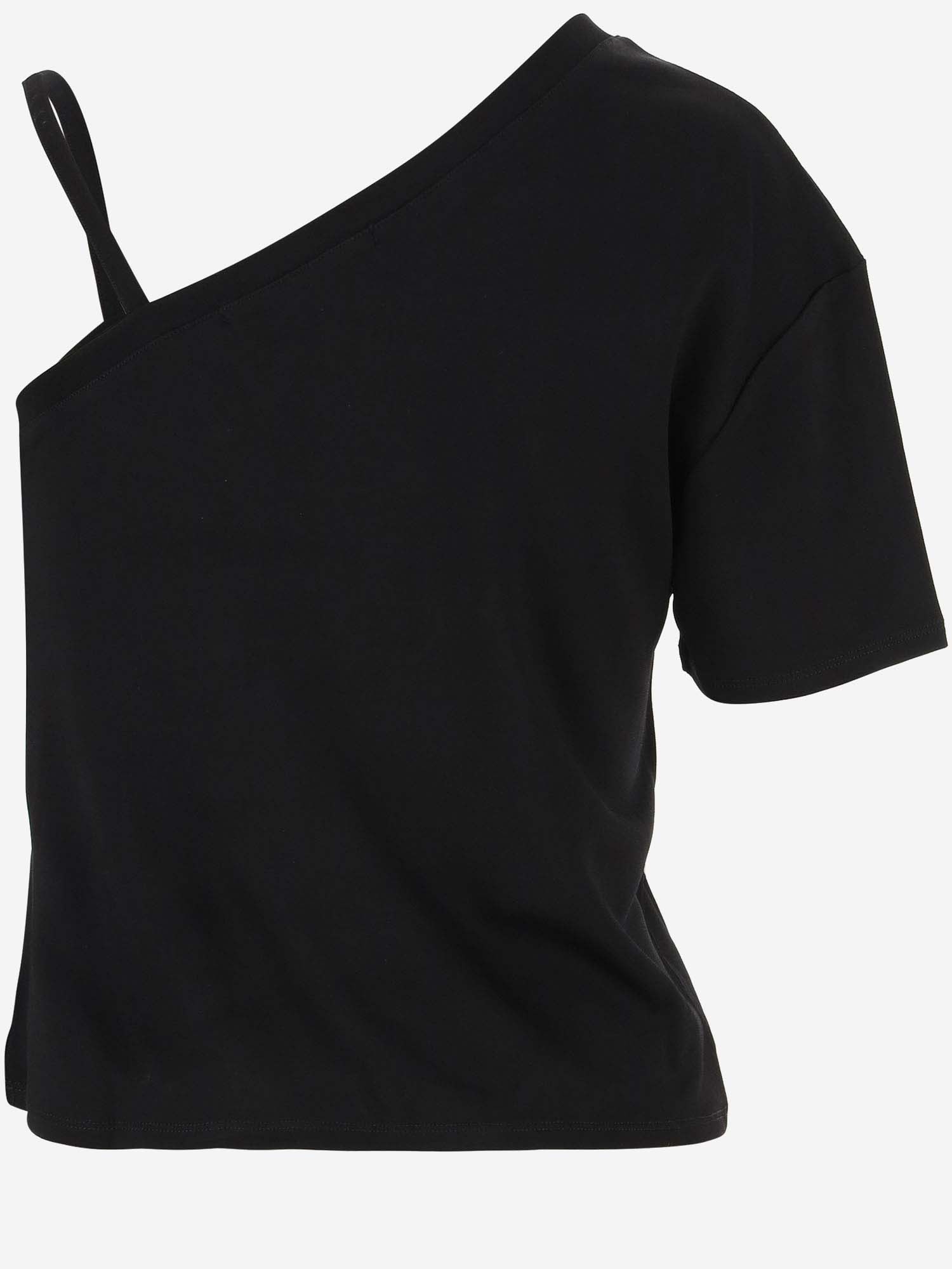 Shop Karl Lagerfeld One-shoulder T-shirt With Logo In Black