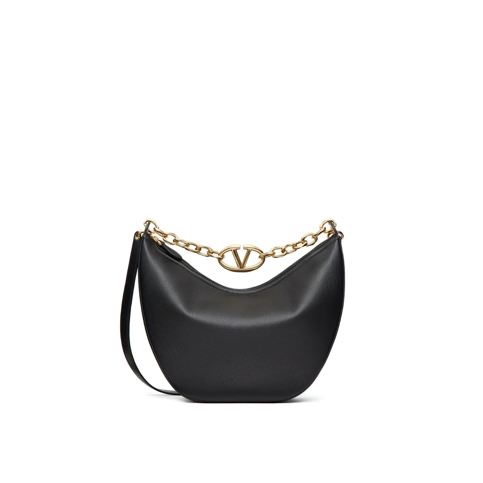 Valentino Garavani Vlogo Moon Medium Grained Leather Shoulder Bag In Black