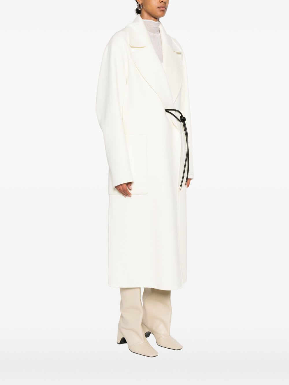 Sportmax Abate Belted Wool Long Coat In White