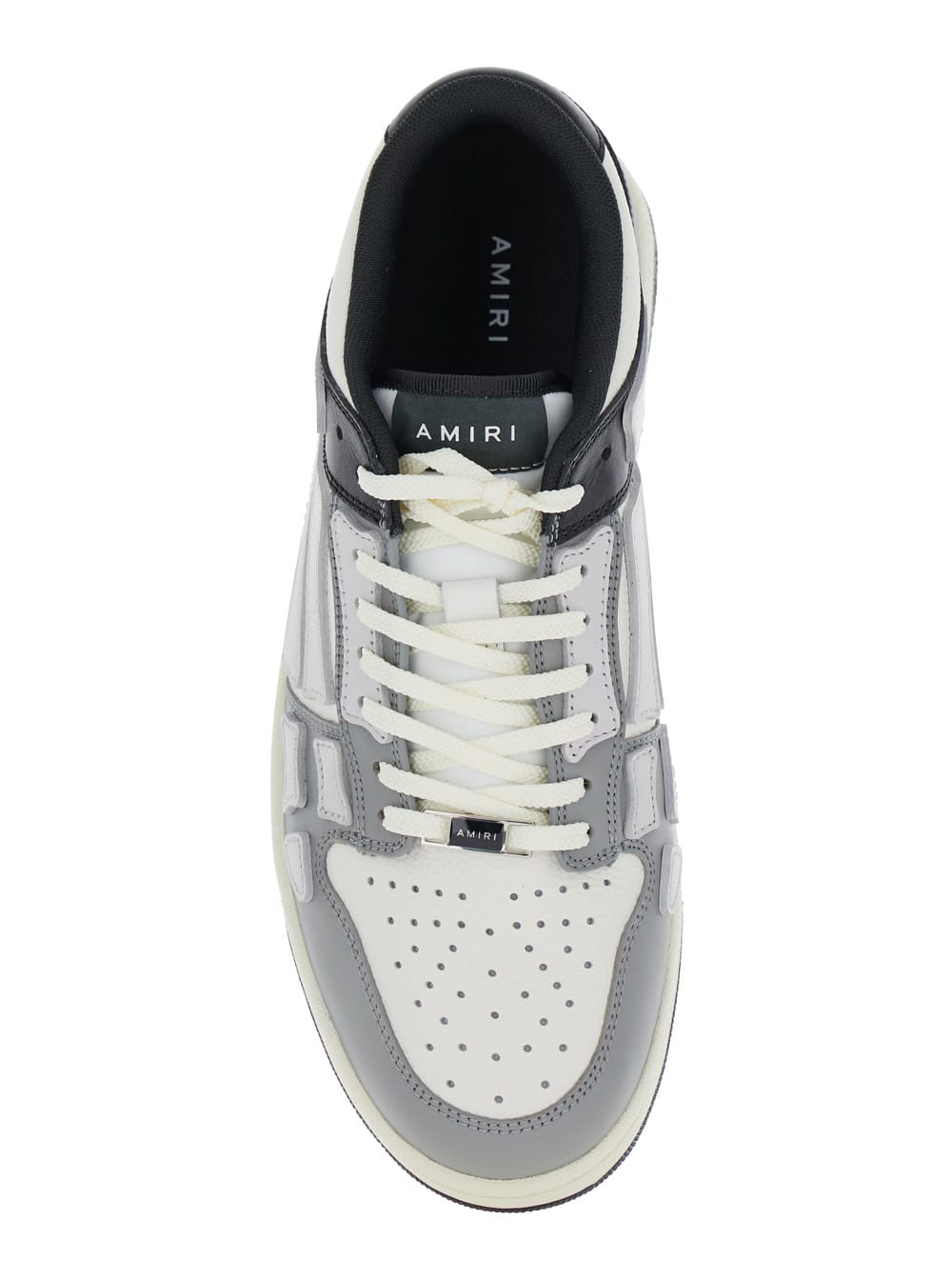 Shop Amiri Skel Top Low Grey And Black Bi-color Sneakers With Skeleton Patch In Leather Man