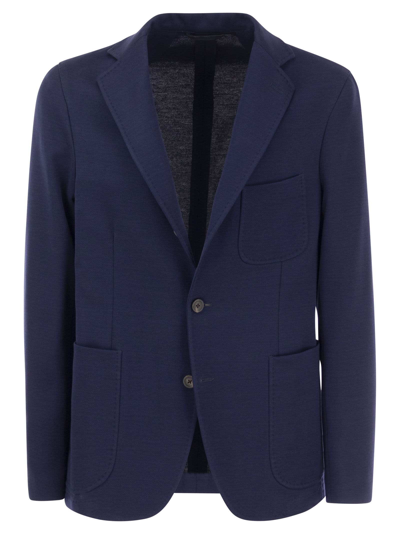 Shop Peserico Single-breasted Blazer In Cotton Blend In Blue