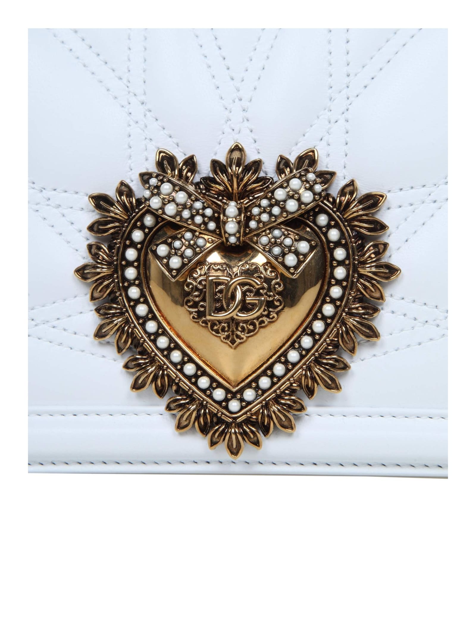 Shop Dolce & Gabbana Medium Devotion Bag In Matelassé Nappa Color White In Optical White