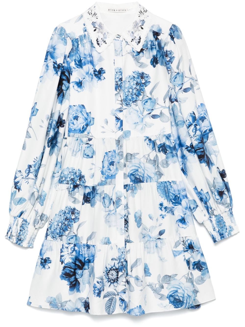 Alice And Olivia Junia Printed Mini Dress In Blue