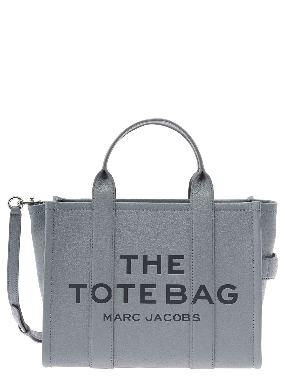 Shop Marc Jacobs The Medium Tote Bag Grey Shoulder Bag With Logo In Grainy Leather Woman