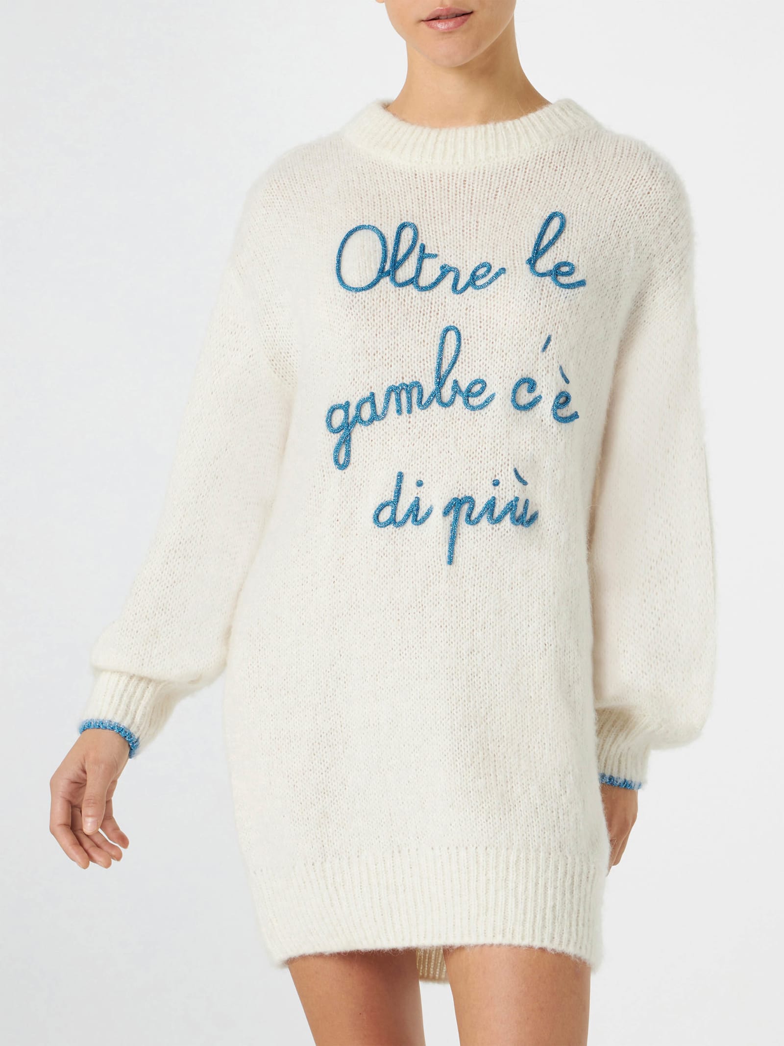 Woman Ultra Soft Knit Dress With Oltre Le Gambe Cè Di Più Embroidery Niki Dj Special Edition