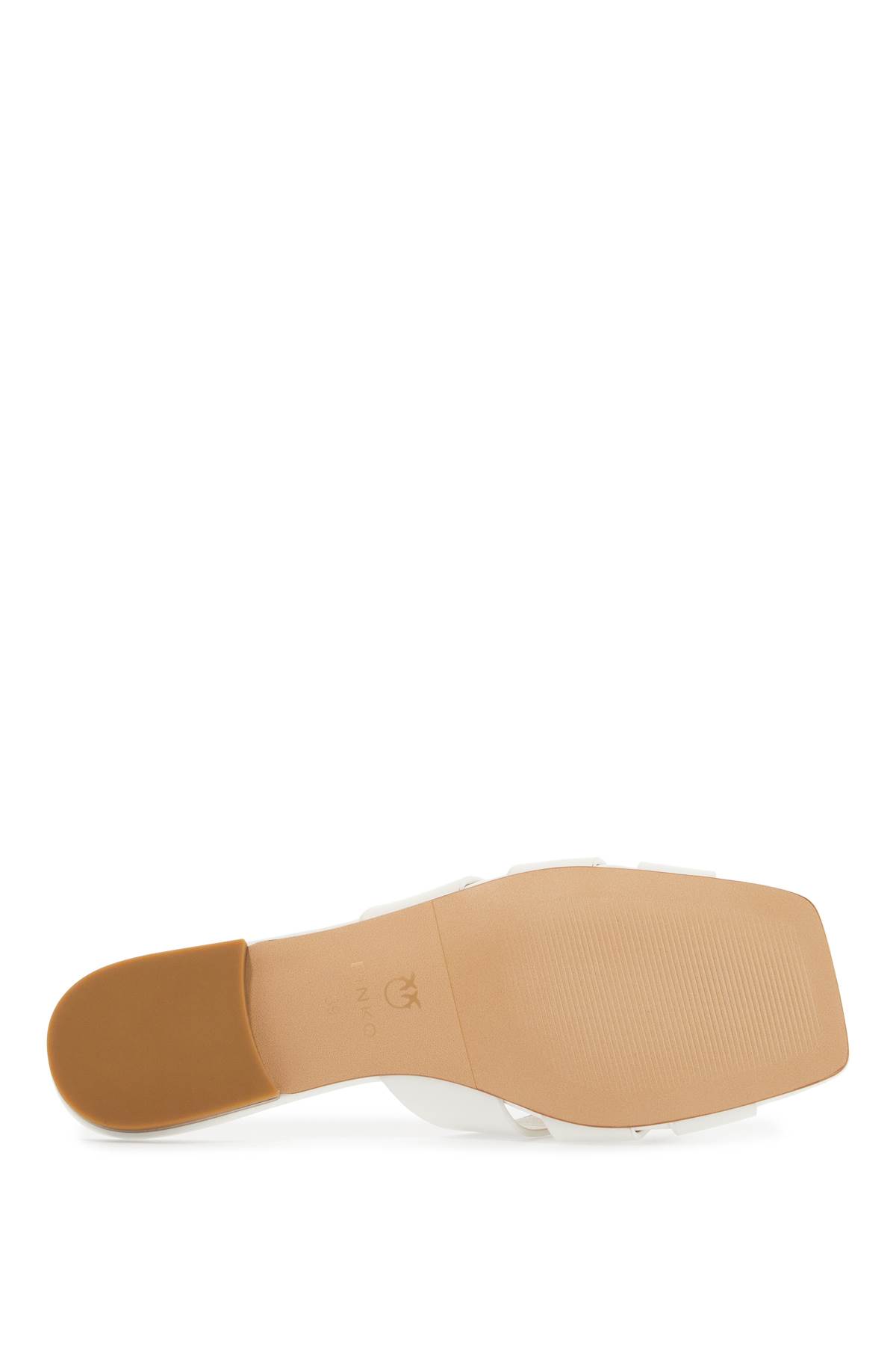 Pinko Milk Calf Leather Slippers With Striped Structure And Golden Details In White
