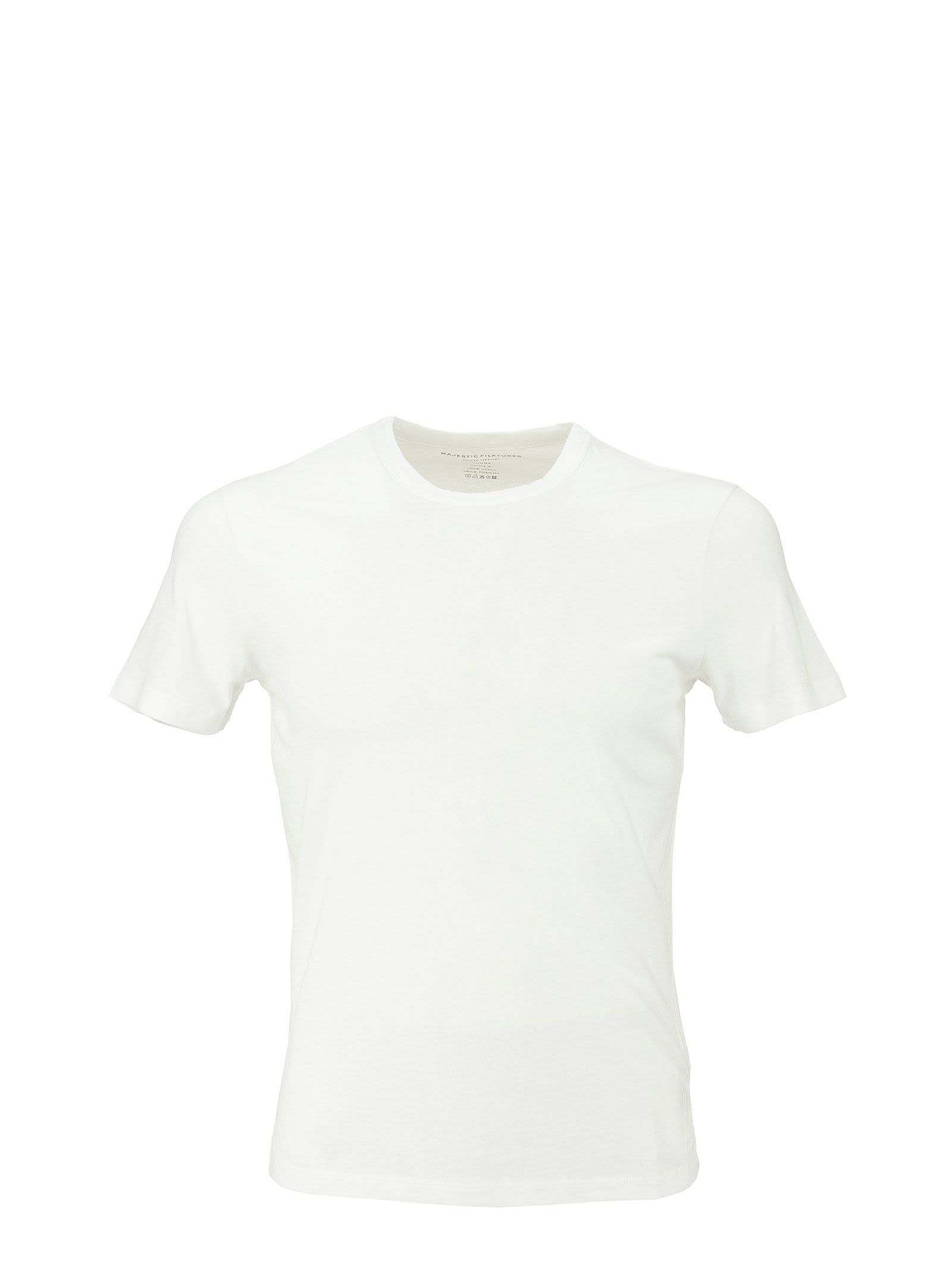 Majestic Filatures White Crew Neck T-shirt In Silk Touch Cotton
