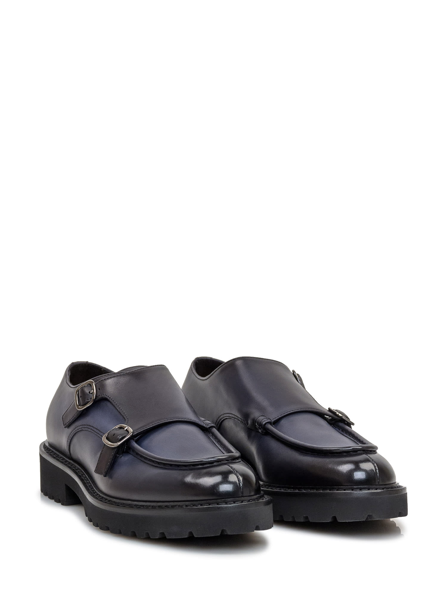 Shop Doucal's Shoe With Double Buckle Edged In Indigo