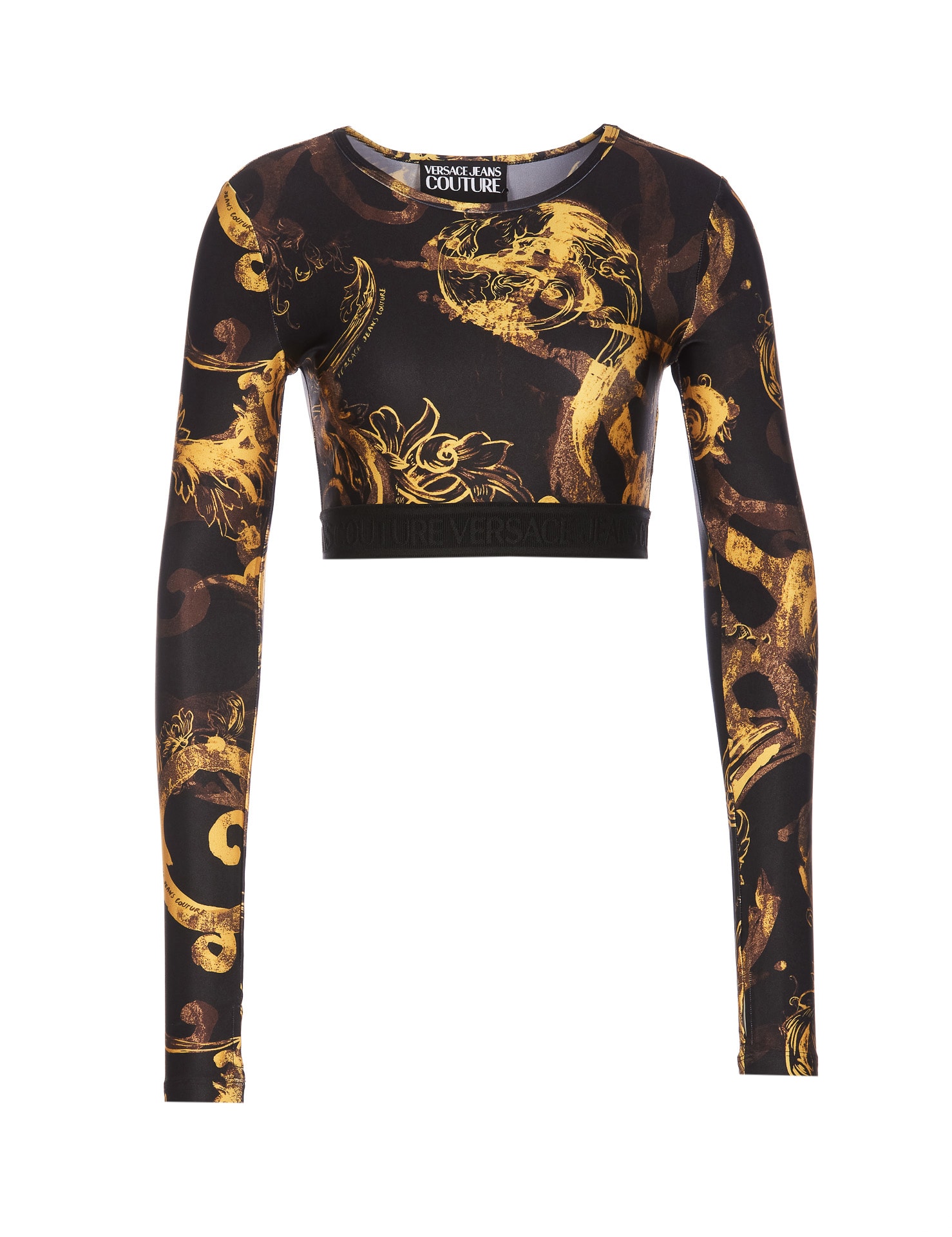 Versace Jeans Couture Baroque-print Cropped Top In Black