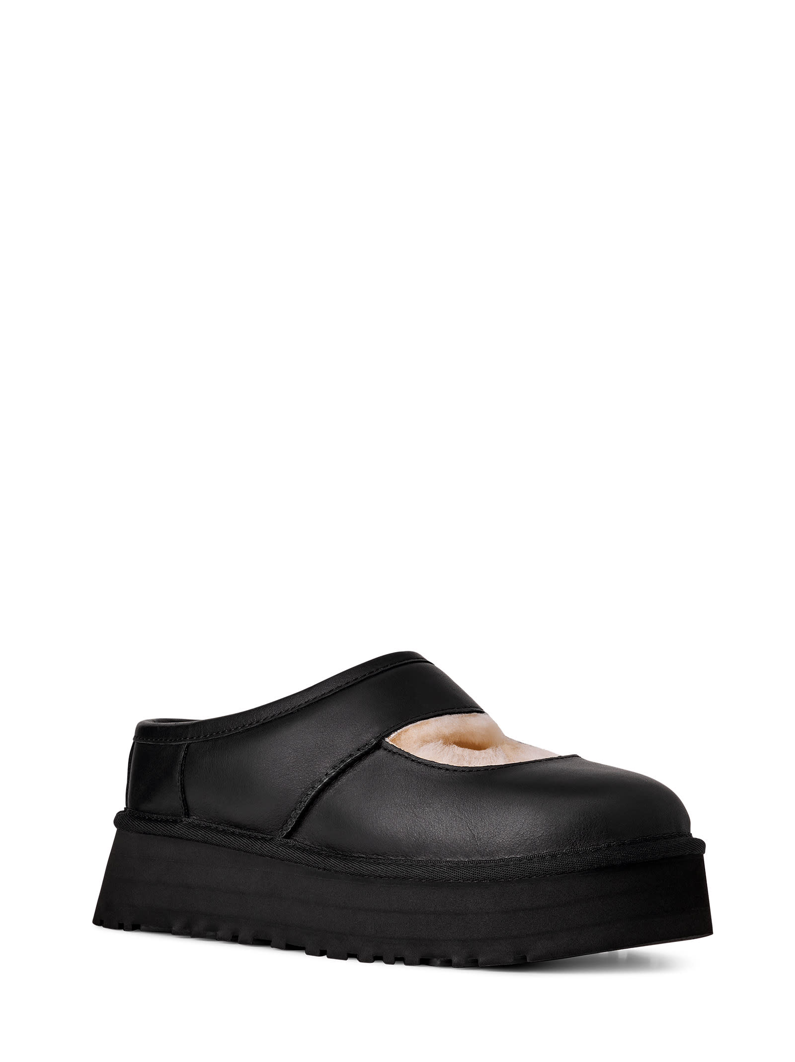 Ugg Bea Platform Leather Mules In Black