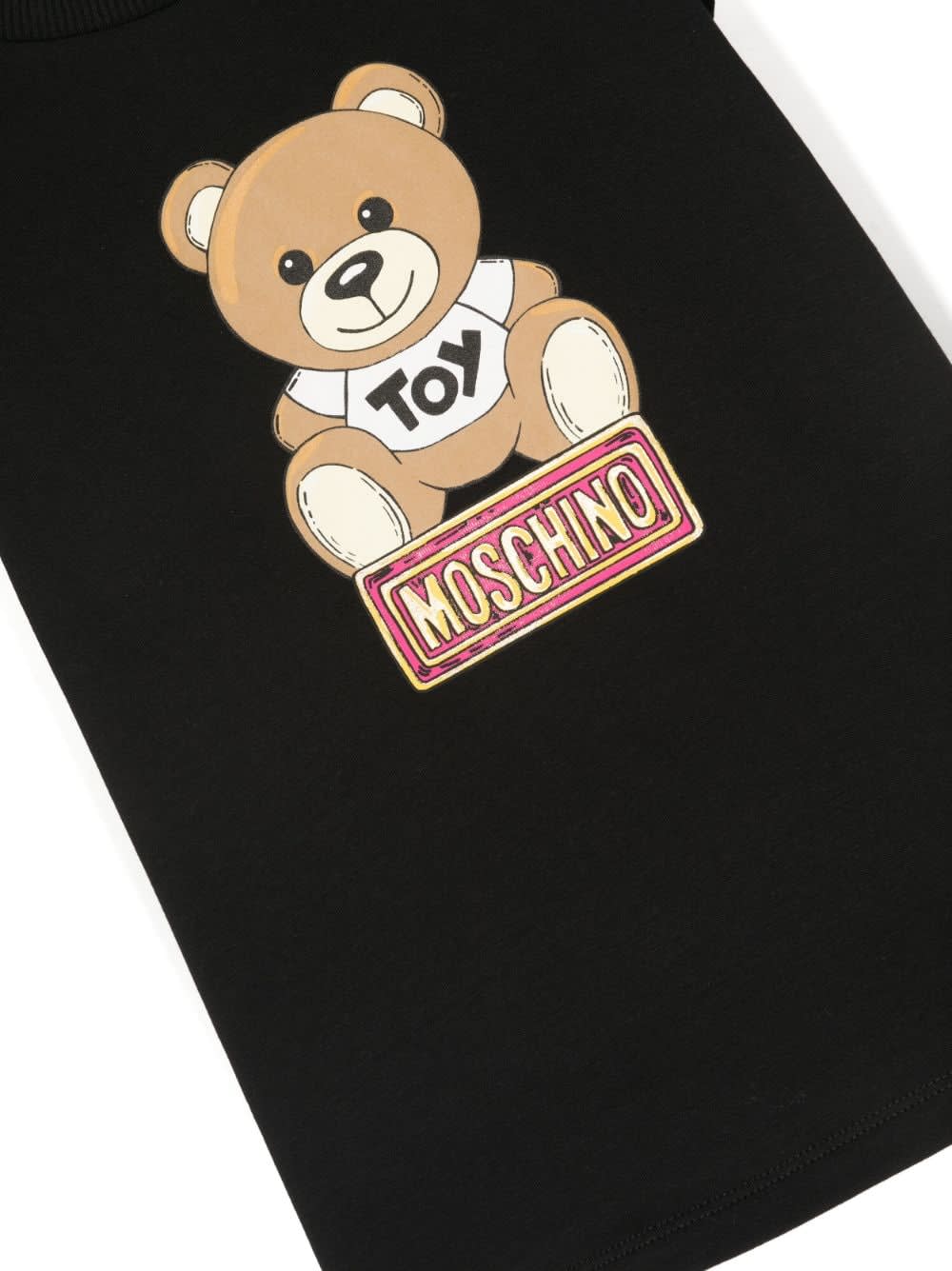 Shop Moschino T-shirt Teddy Bear Bianca In Jersey Di Cotone Bambino In Nero