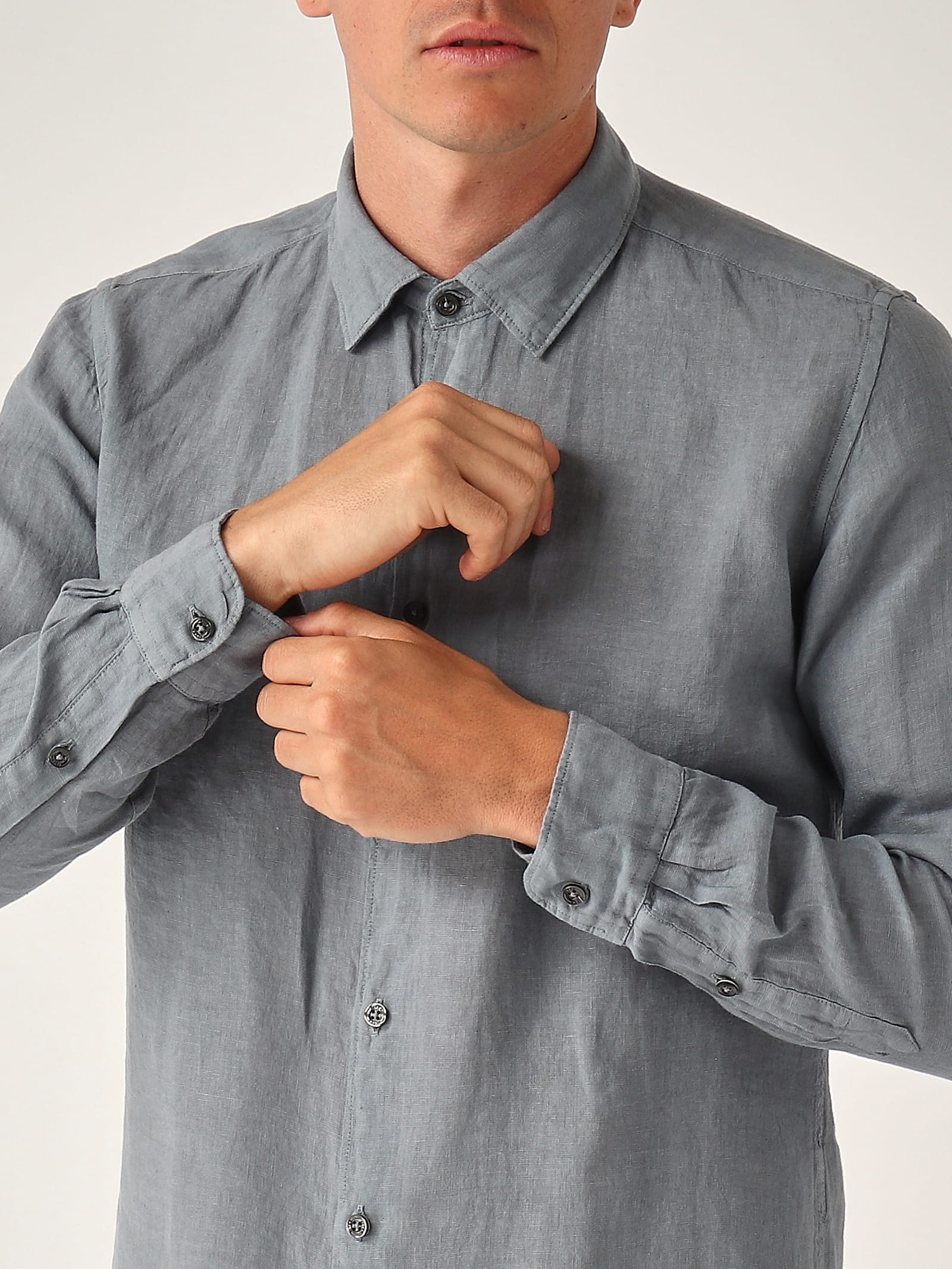 Altea Camicia M/l Collo Aperto Full-button Lino 100% Shirt In Gray