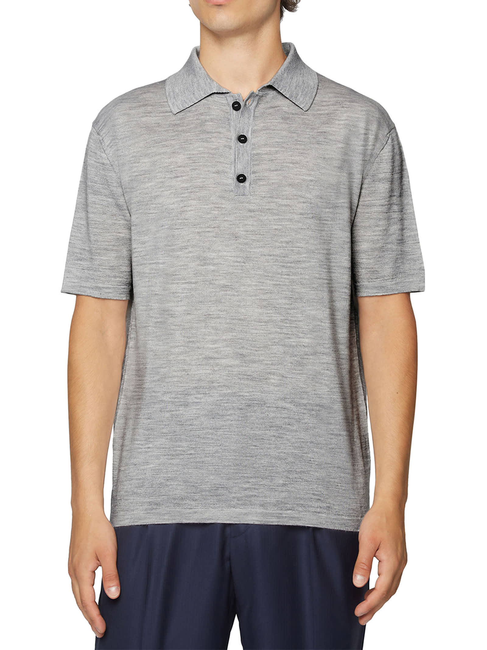 Shop Kiton Jersey Poloshirt S/s Virgin Wool In Pearl Grey