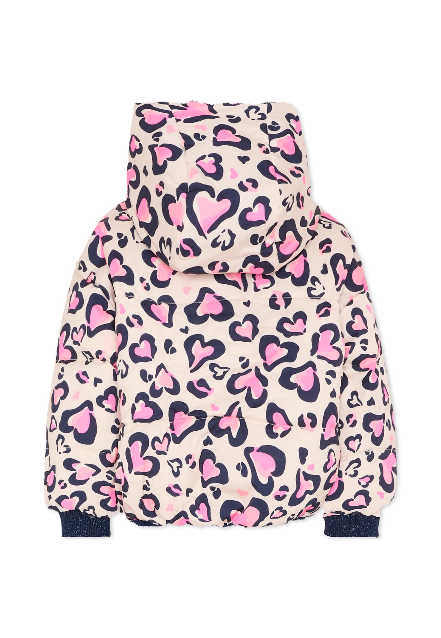 Billieblush Pink Reversible Down Jacket For Girl With Print In Multi