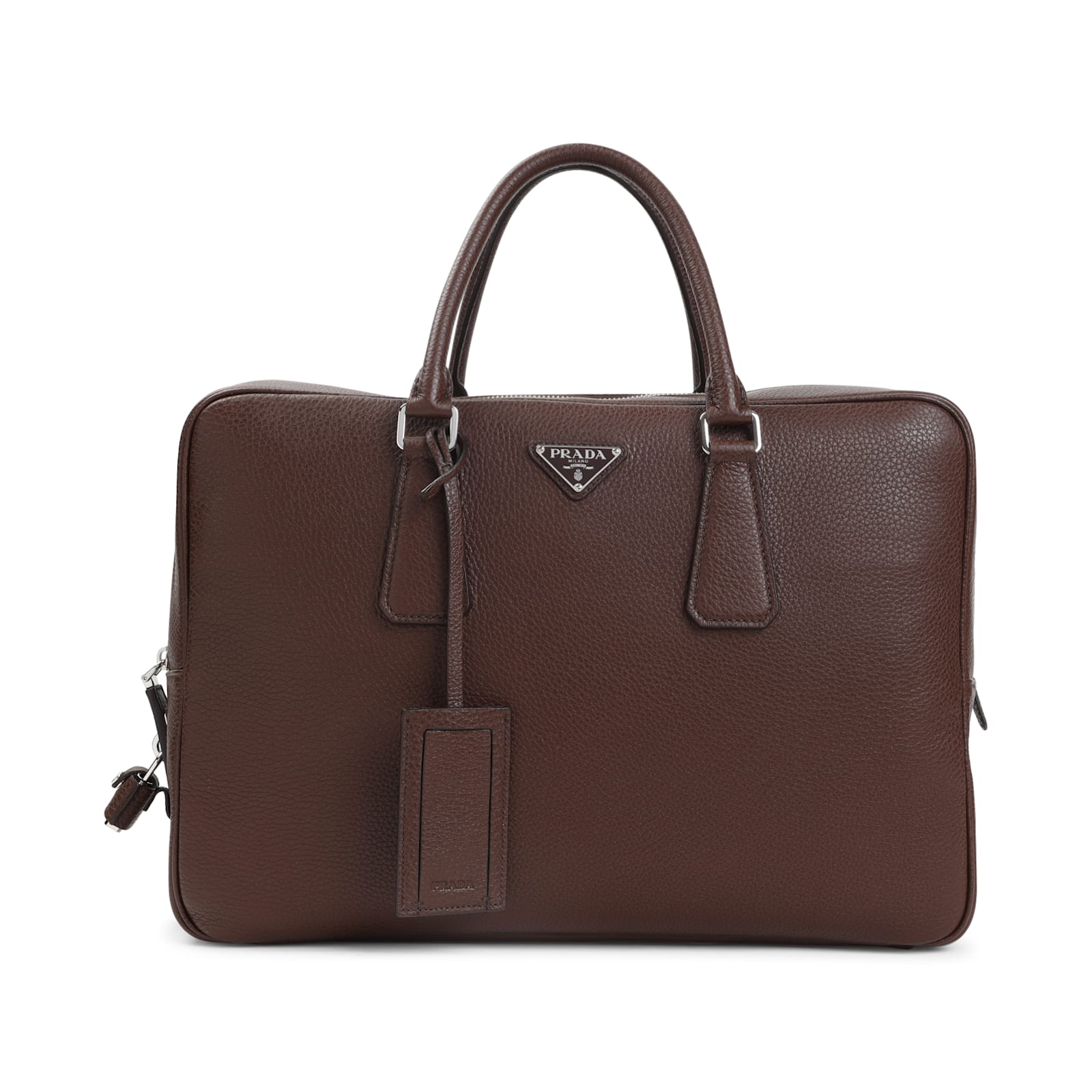 Prada Grained Leather Tote Bag In Brown