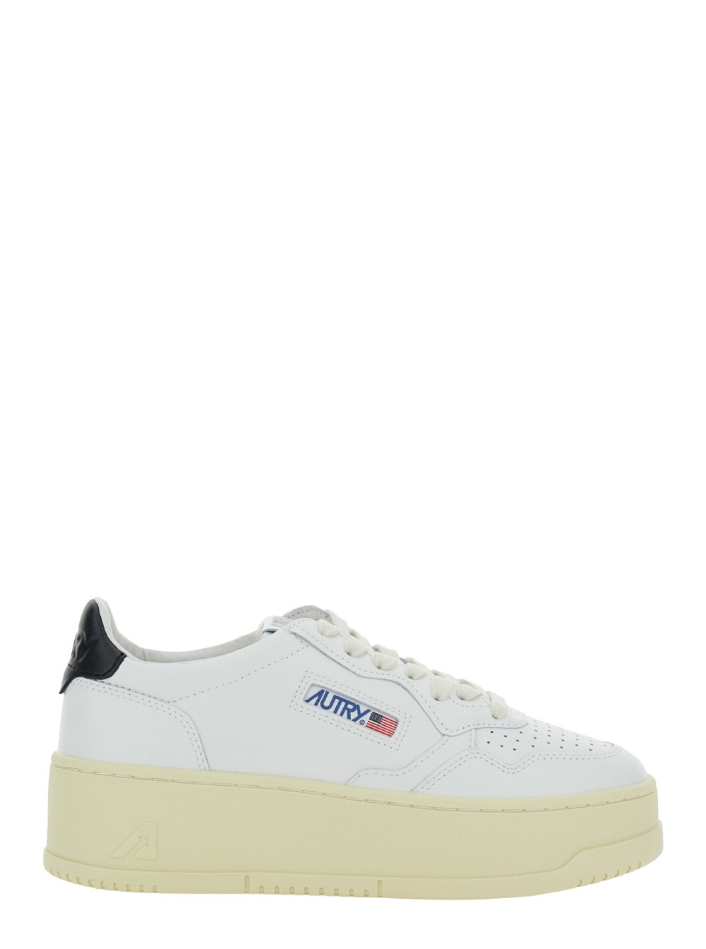 White Low Top Sneakers With Oversized Platform In Leather Woman