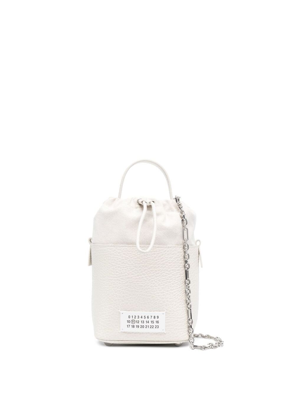 Maison Margiela White 5a Bucket With Chain Adjustable Shoulder Strap In Leather Woman