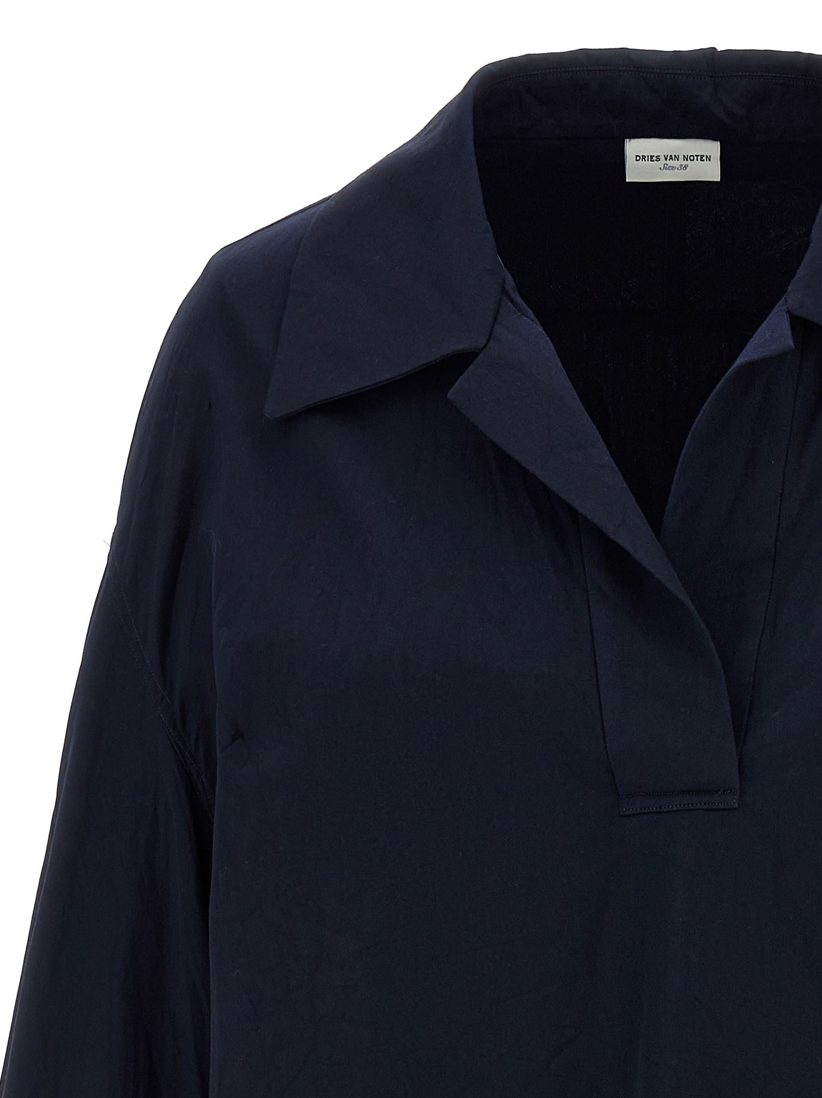 Dries Van Noten Collared Neck Long Sleeves Plain Pattern Blouse In Blue