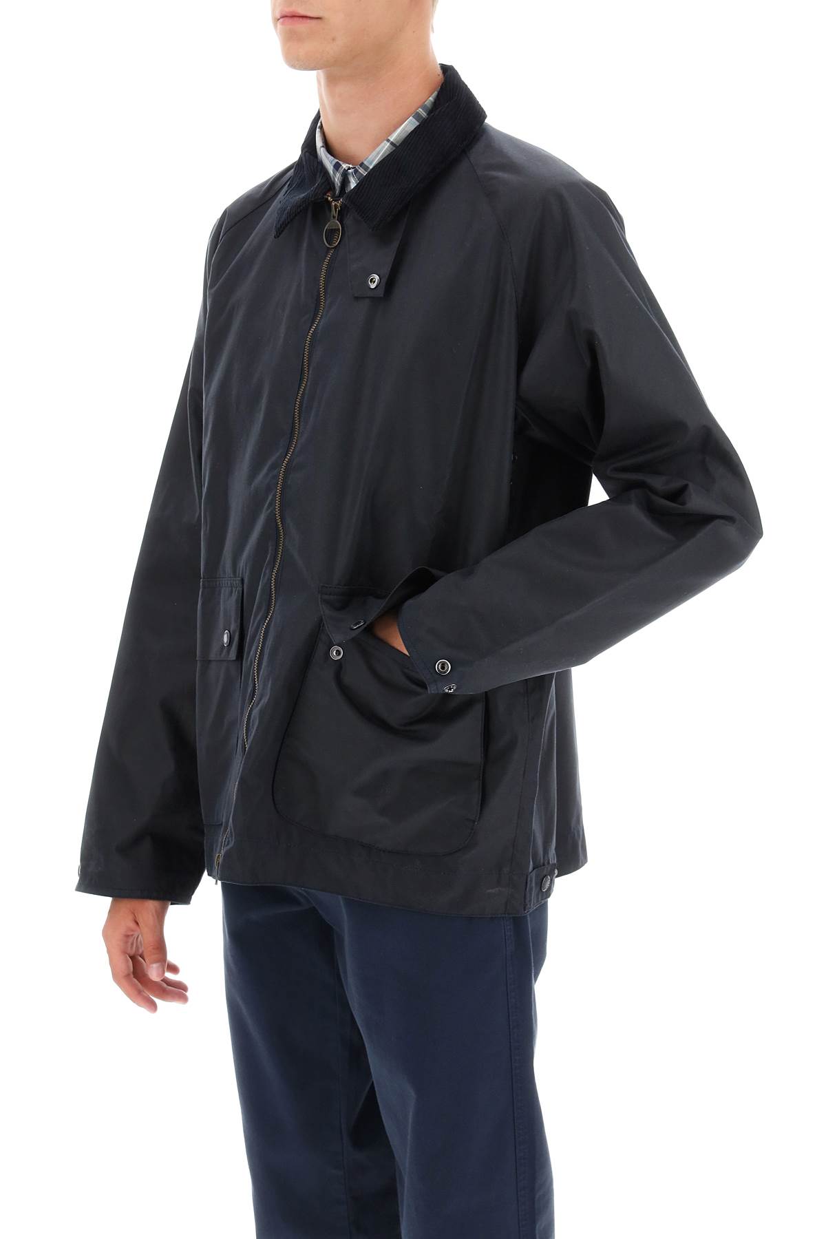 Shop Barbour Bedale Wax Jacket In Navy (blue)