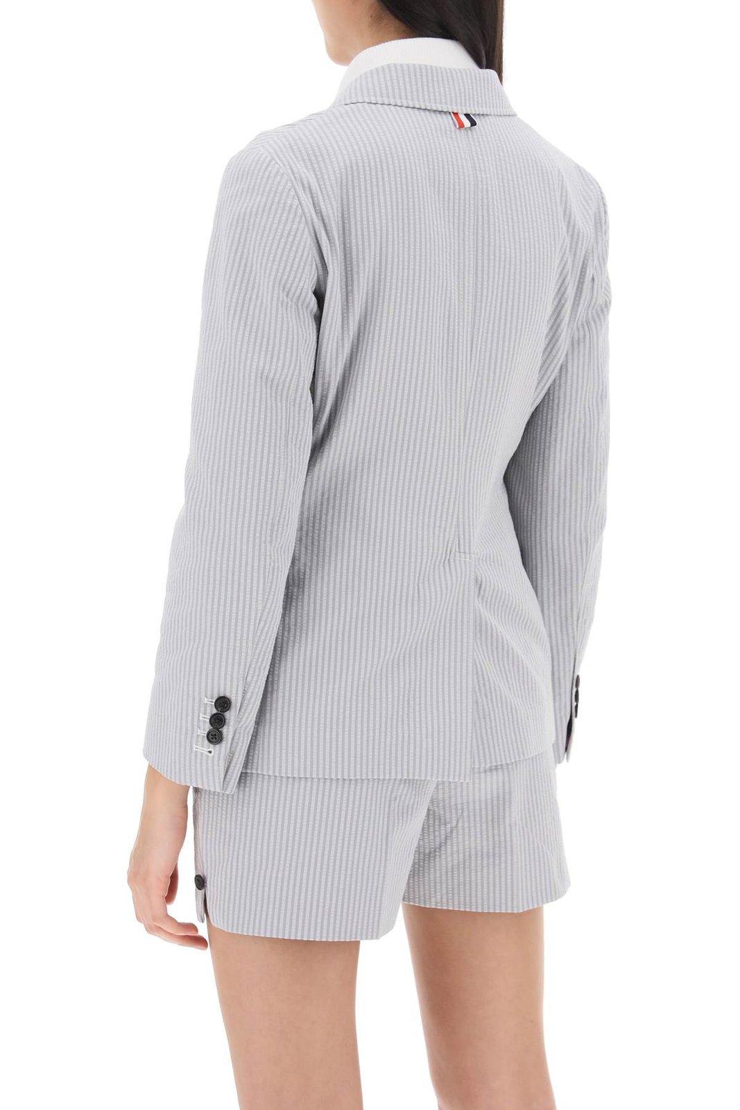 Thom Browne Thom E Women's Seersucker Single-breasted Jacket In Lt Grey