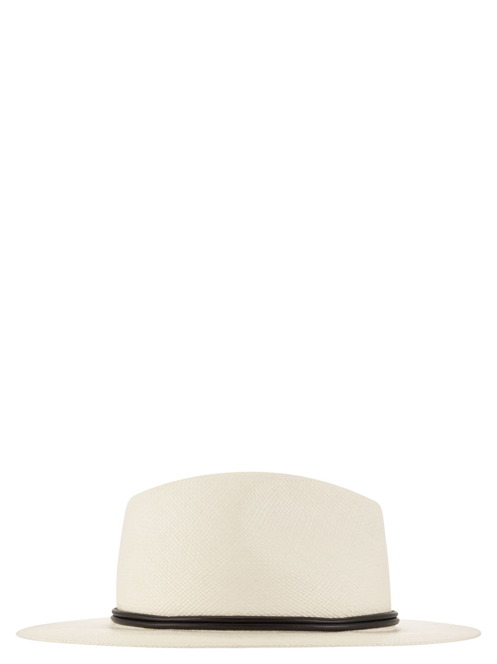 Shop Brunello Cucinelli Straw Fedora With Leather Band And Necklace In White