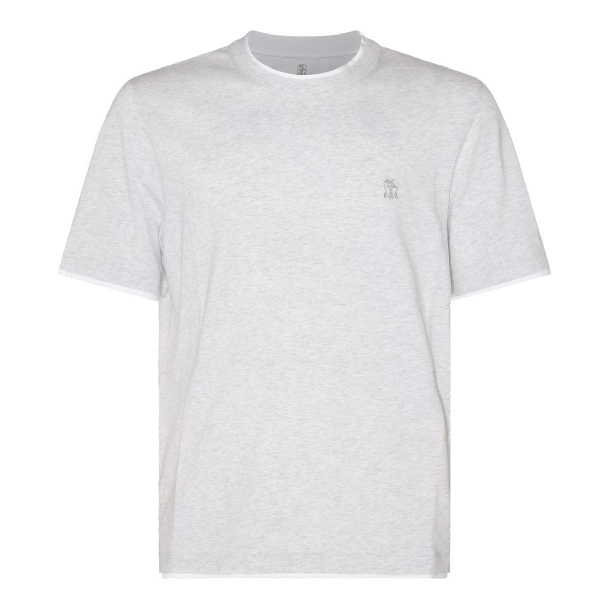 Shop Brunello Cucinelli Logo-embroidered Crewneck T-shirt In Grey