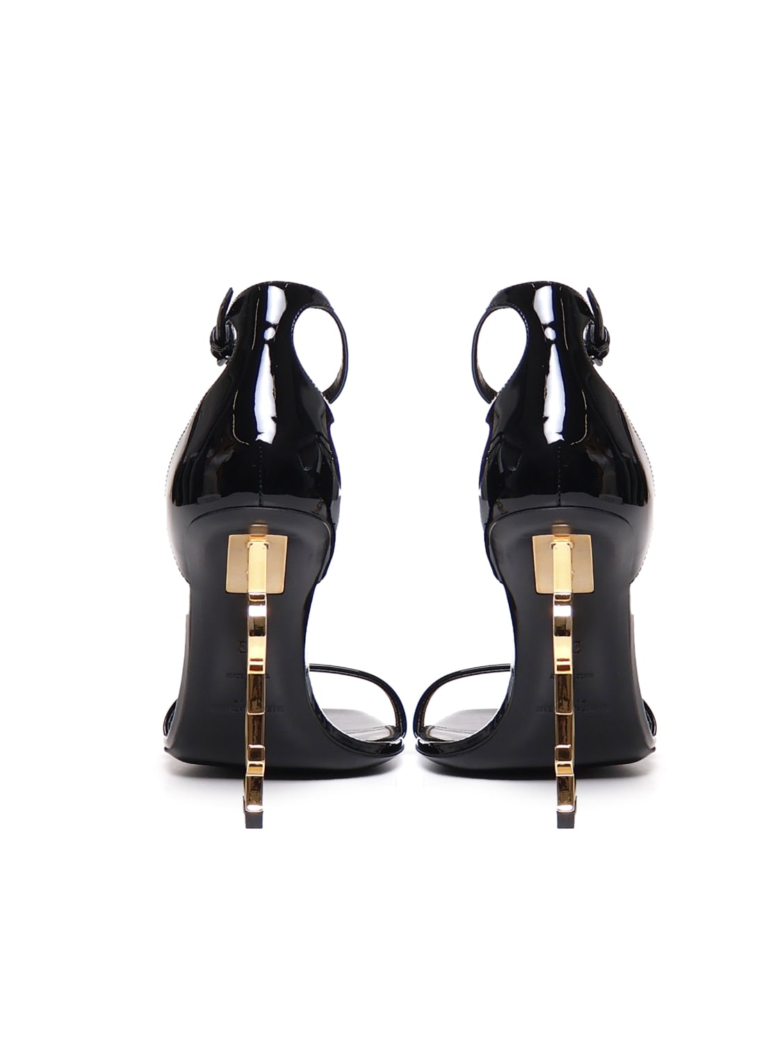 Shop Saint Laurent Opyum Sandal In Patent Leather With Golden Heel In Black