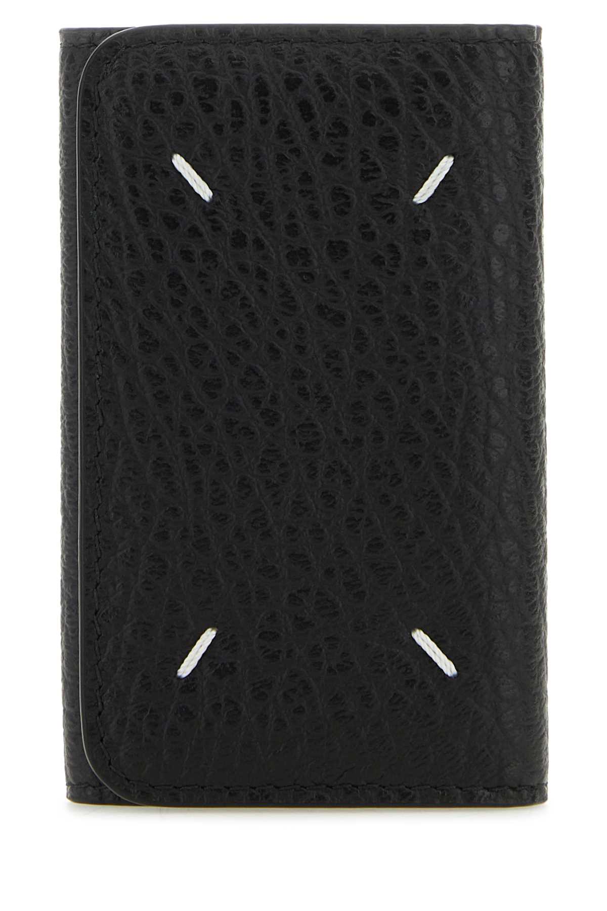 Shop Maison Margiela Black Leather Four Stitches Keyring Case In T8013