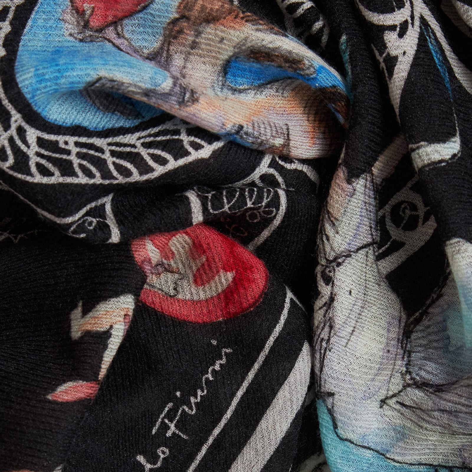 Faliero Sarti Square Scarf With Intricate Print And Frayed Edges In Multi