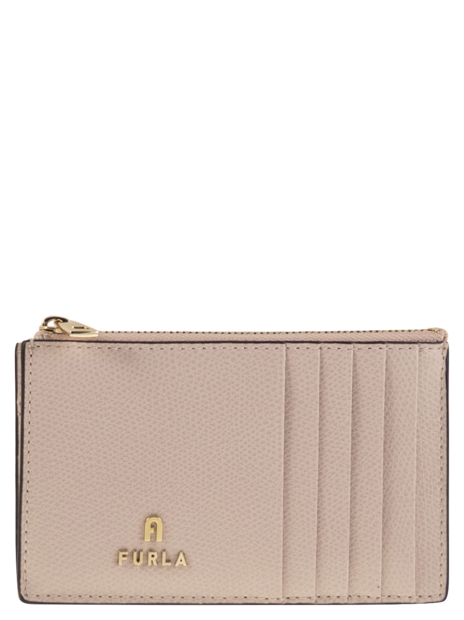 Furla Camelia Logo Plaque Zip-up Medium Card Case In Pink
