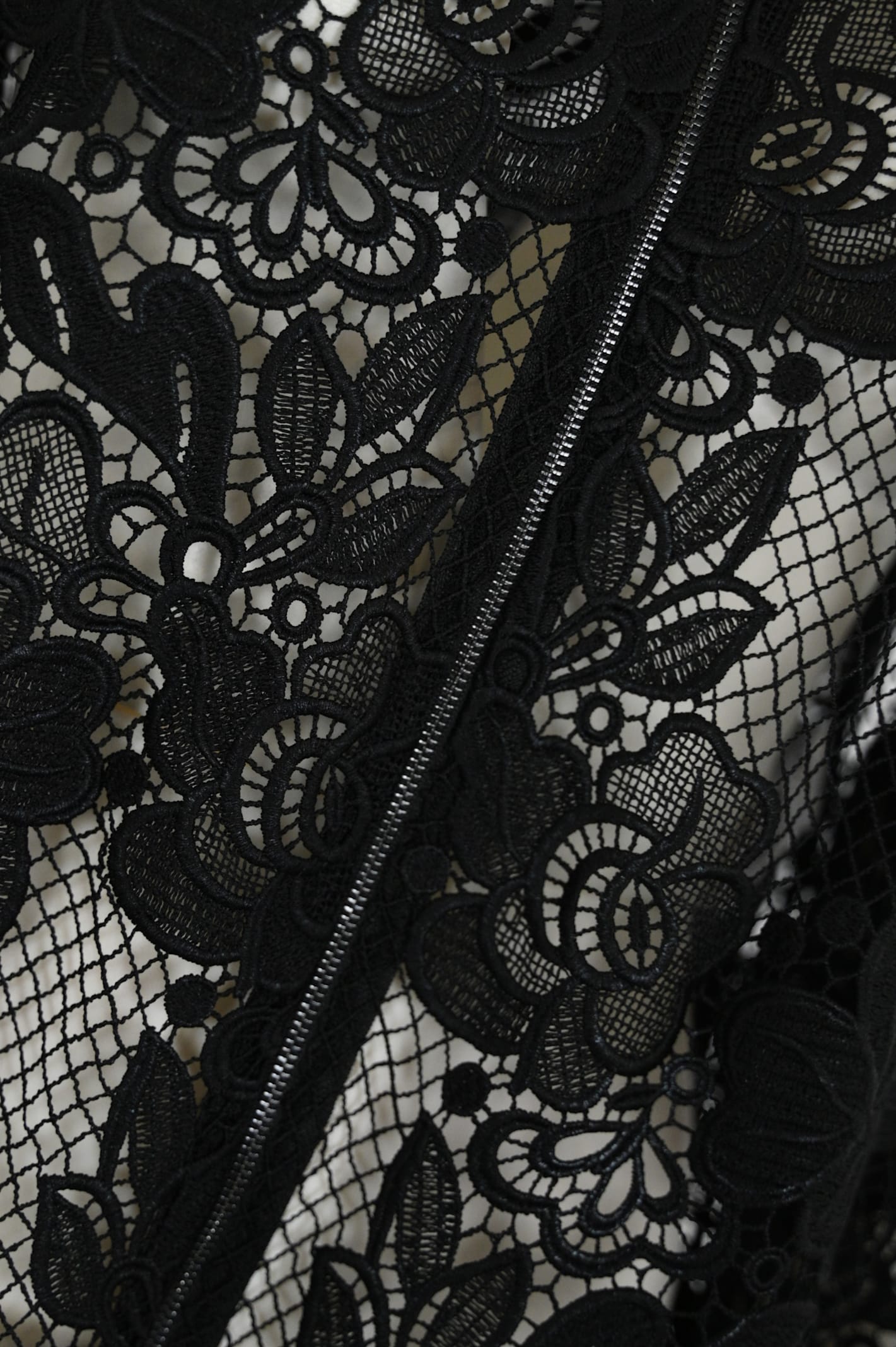 D Exterior Bomber Jacket In Macrame Lace In Black