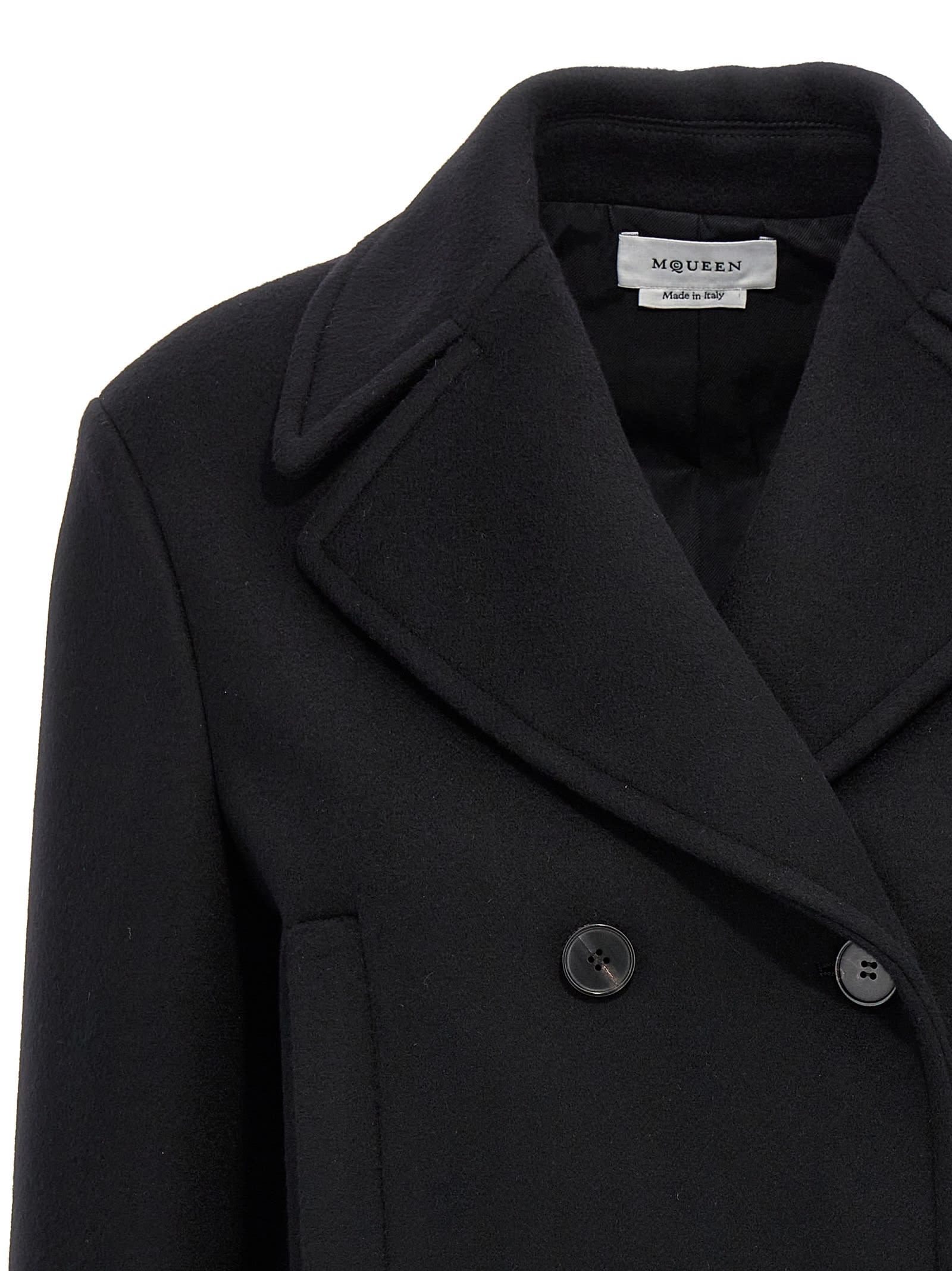 Shop Alexander Mcqueen Felt Double-breasted Coat In Black