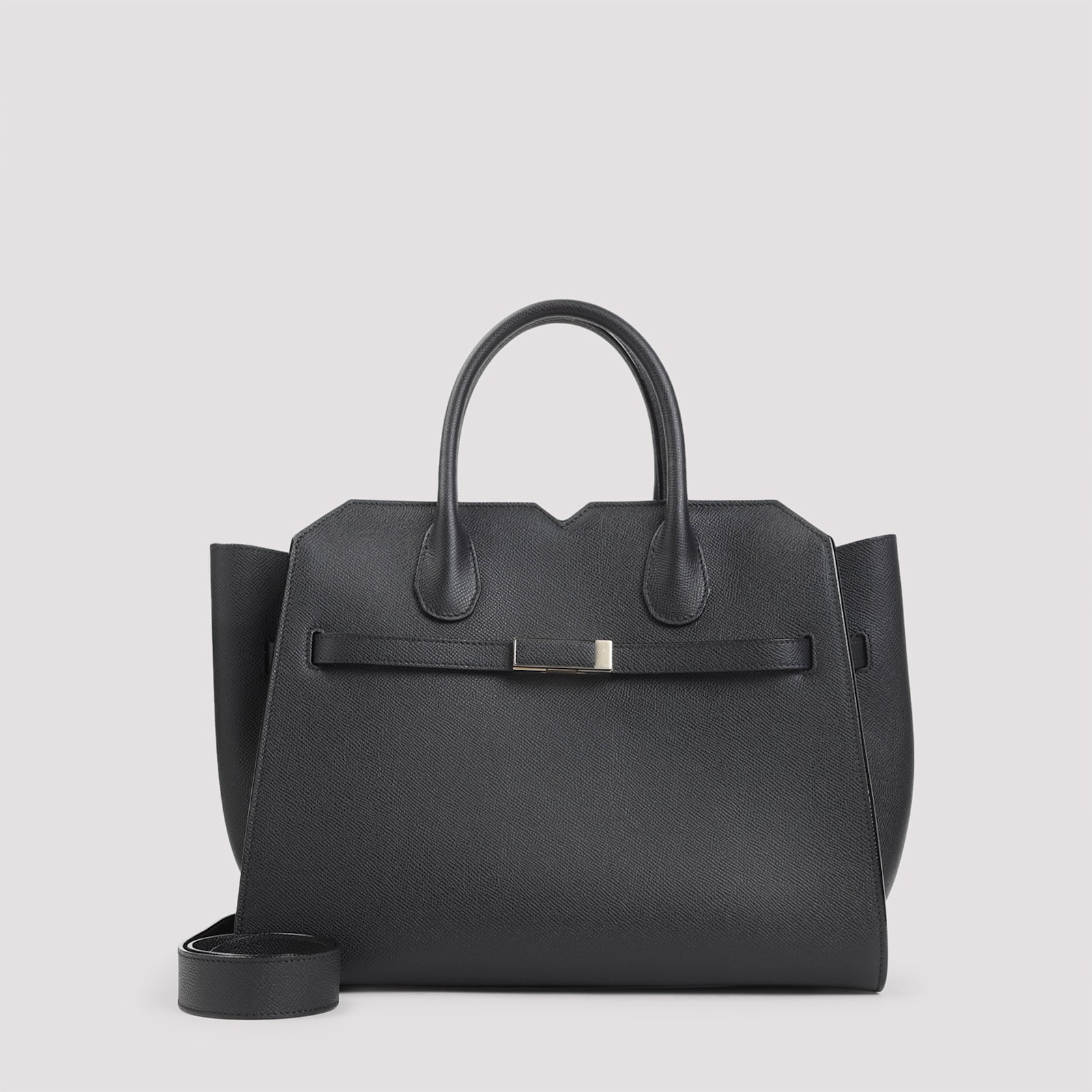 Valextra Structured Calf Leather Shoulder Bag In Black