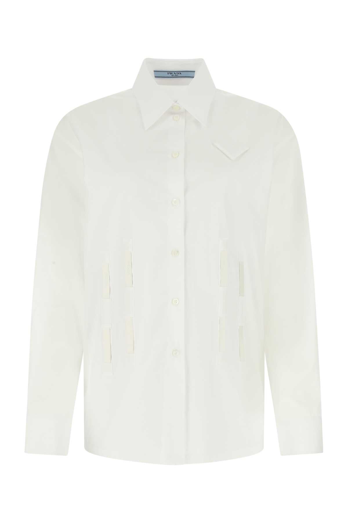 Shop Prada White Poplin Oversize Shirt In F0009