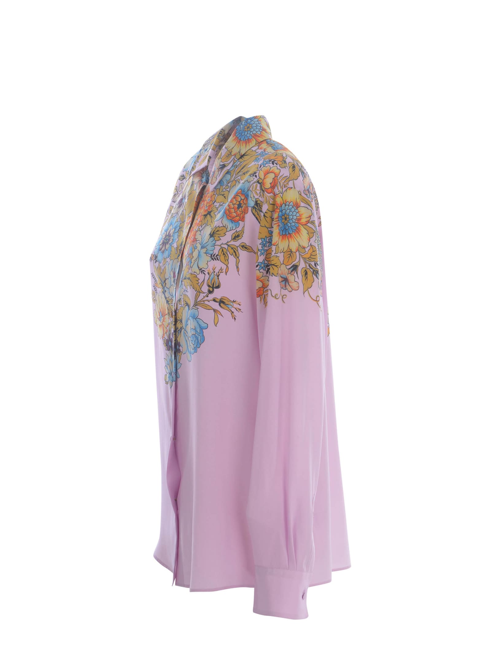 Shop Etro Shirt  Bouquet Made Of Silk Crêpe In Pink