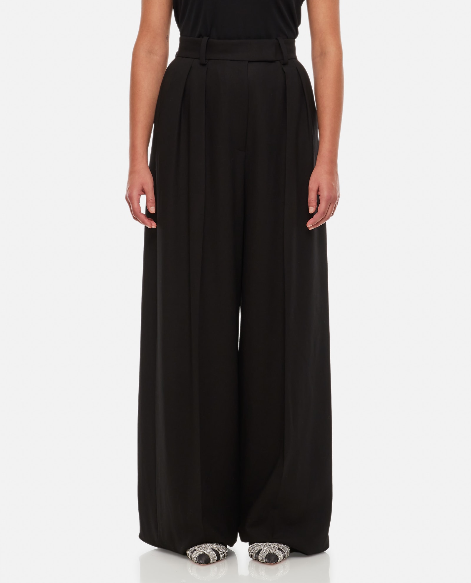 Shop Khaite Teyana Cotton Viscose Wide-leg Pants In Black