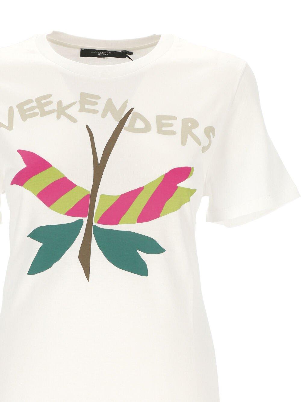 Shop Weekend Max Mara Logo Printed Crewneck T-shirt In White