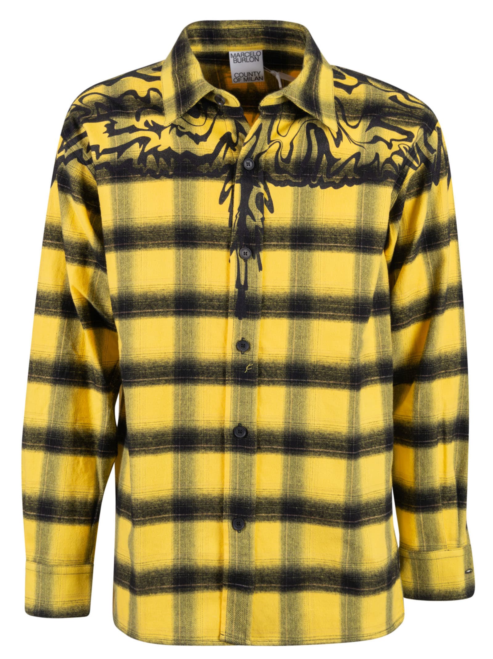 MARCELO BURLON COUNTY OF MILAN PSY WINGS CHECK FLANNEL SHIRT,CMGA064F20FAB001 1610 OCHER YELL