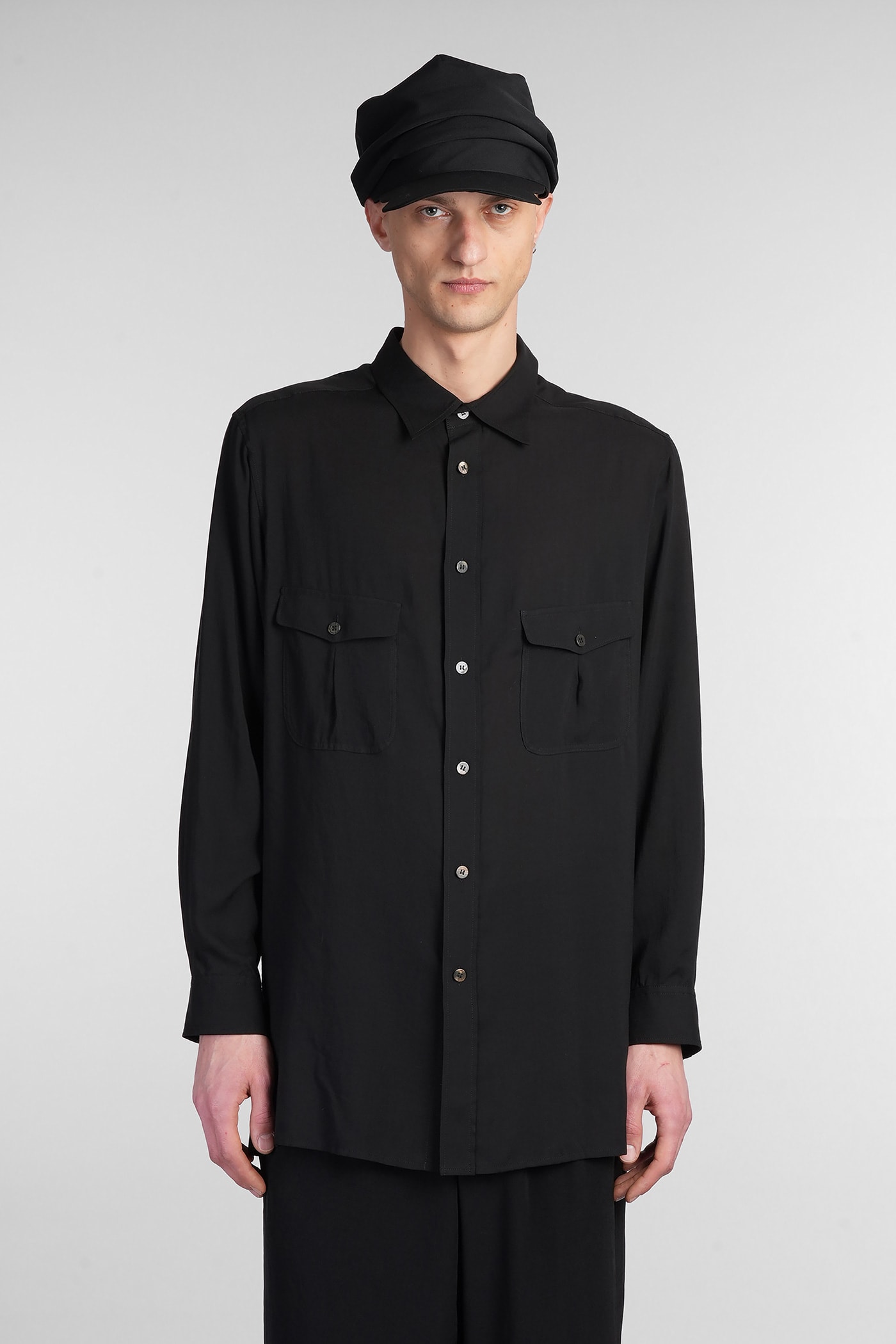 Shop Yohji Yamamoto Shirt In Black Cellulose