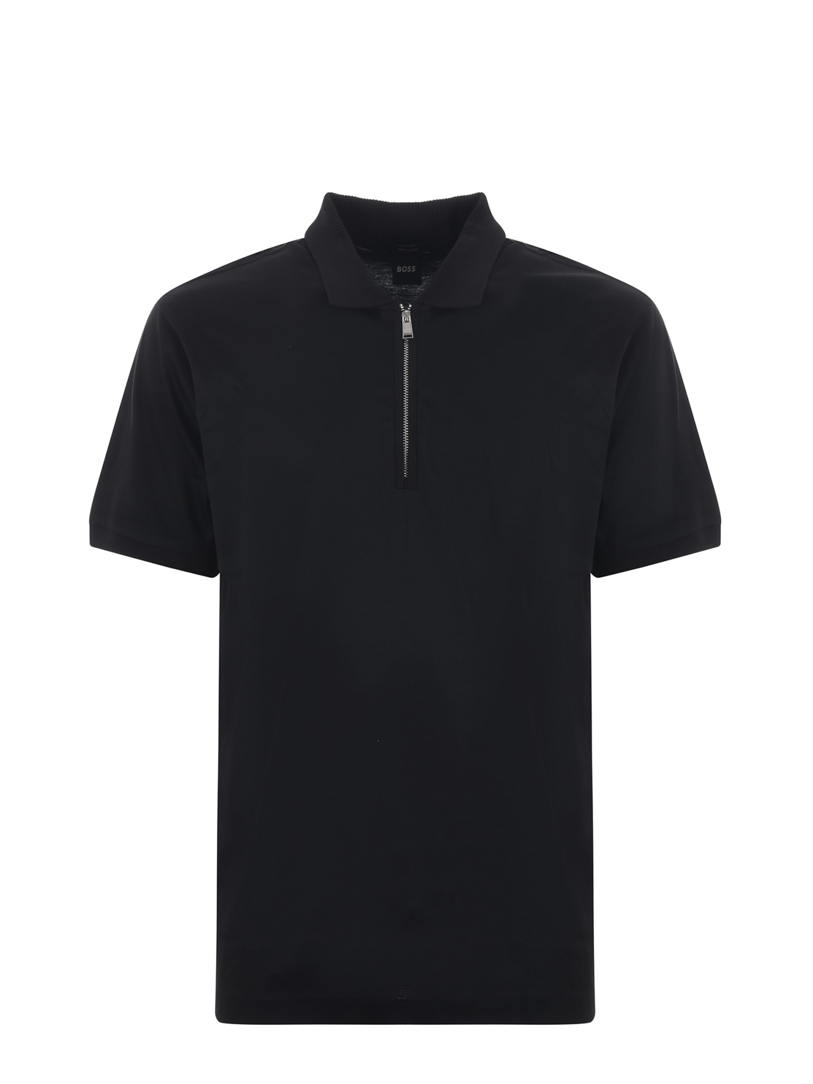 Hugo Boss Mercerized Cotton Polo Shirt With Contrast Zip In Black