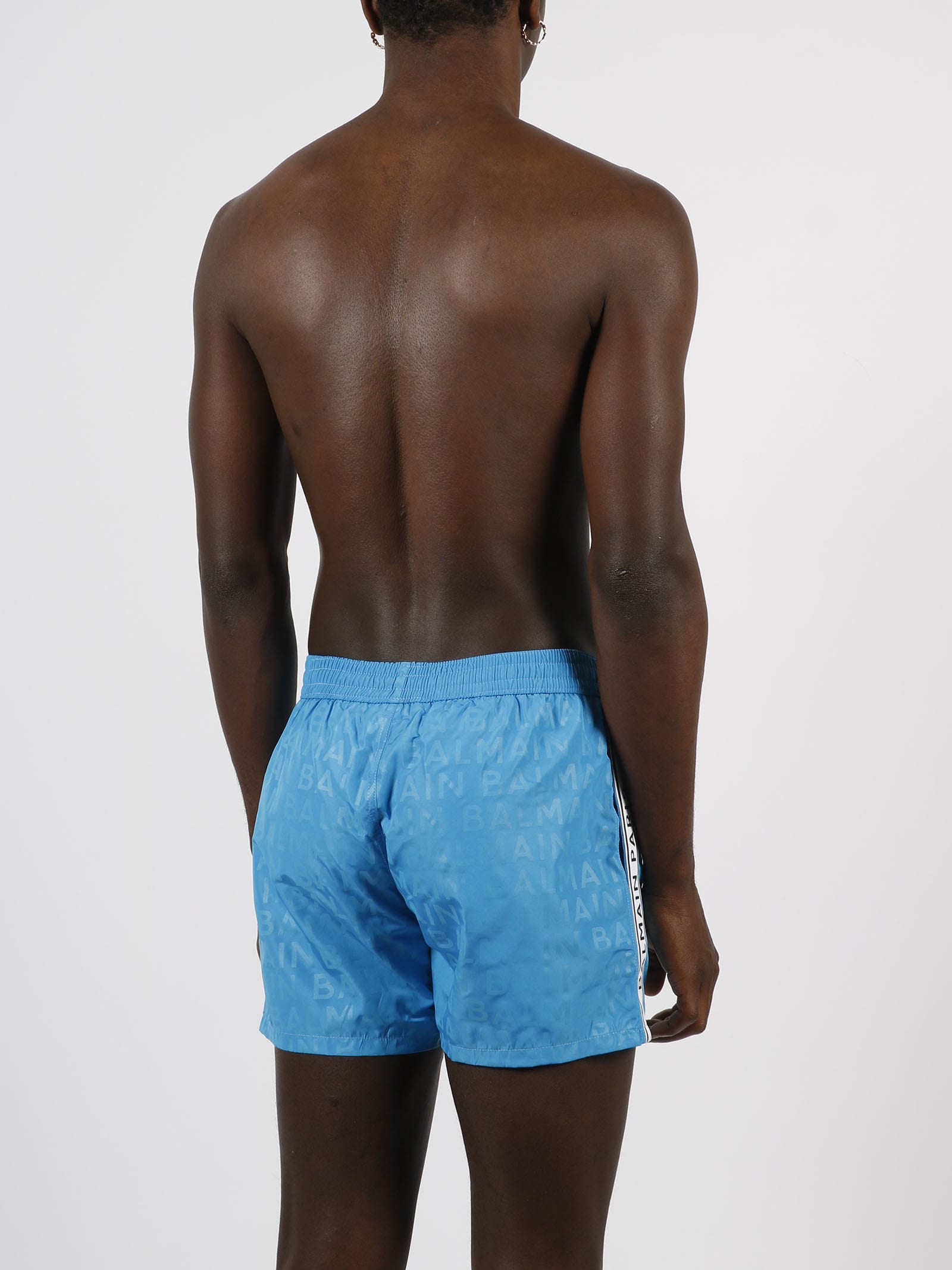 Shop Balmain Logo Swim Shorts In Turquoise
