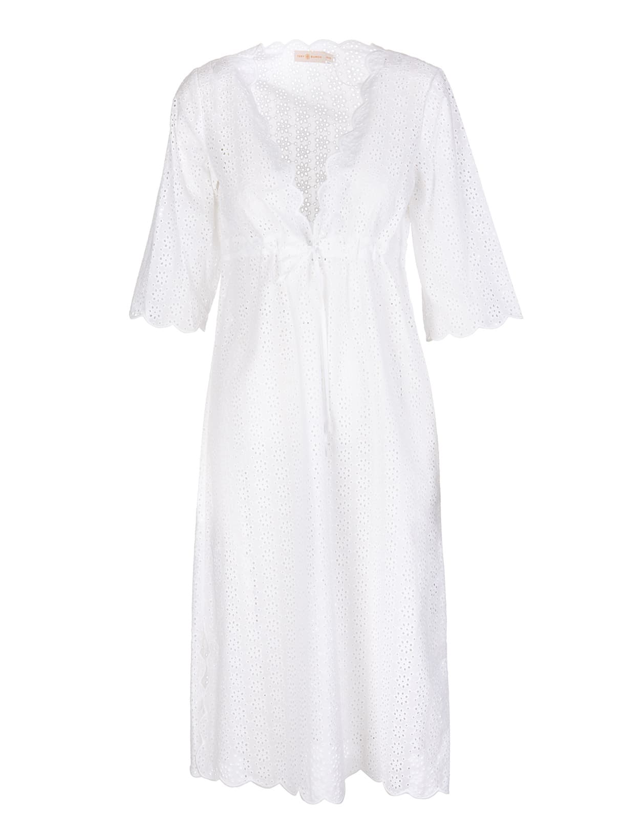 Tory Burch White Cotton Broderie Anglaise Dress Woman