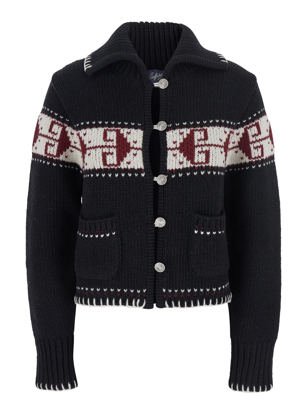 The Seafarer Black Sweater With Spread Collar And Fair Isle Motif In Wool Blend Woman In Black