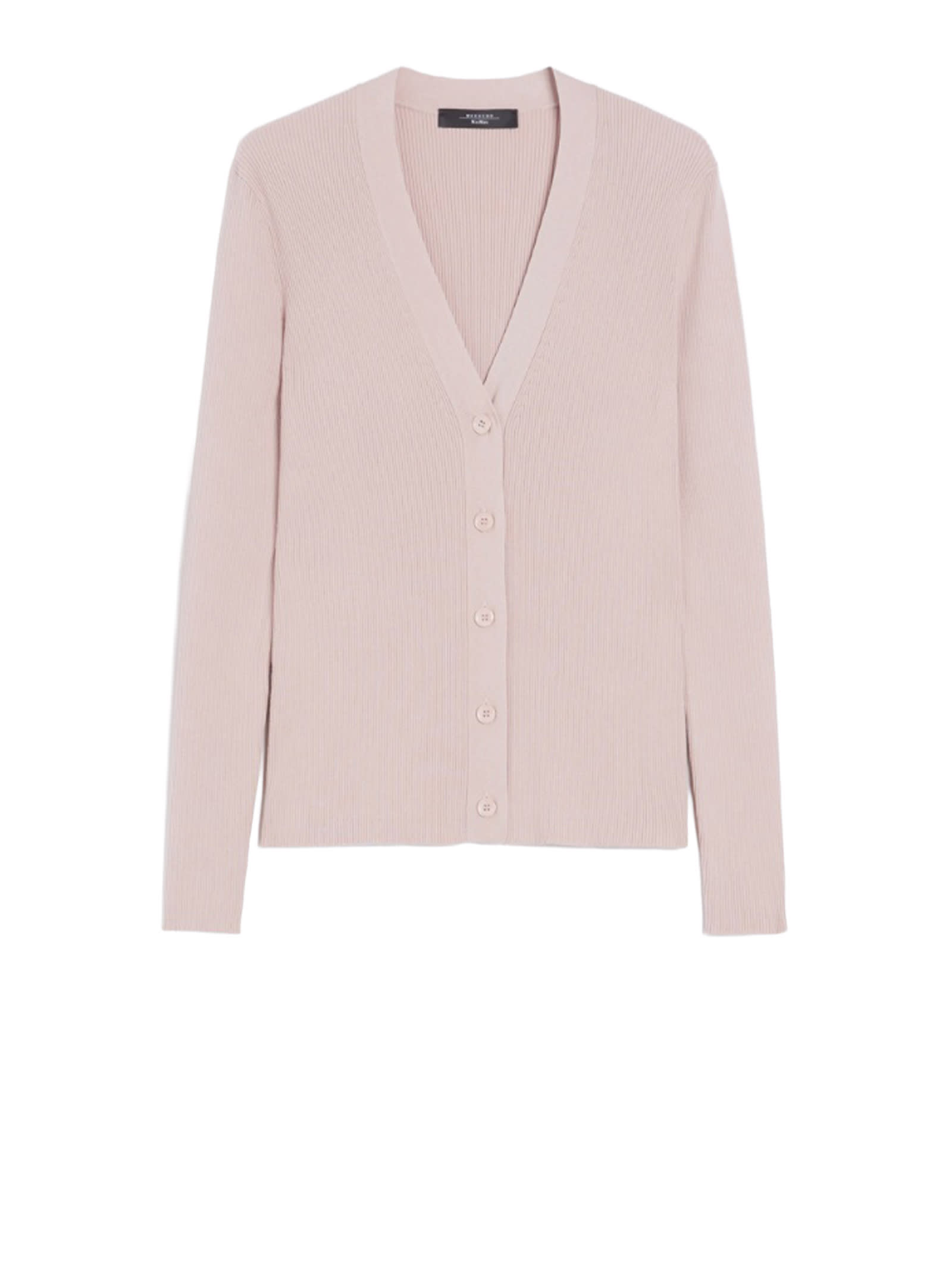 Weekend Max Mara V-neckline Ribbed Stretch Viscose Cardigan In Pink