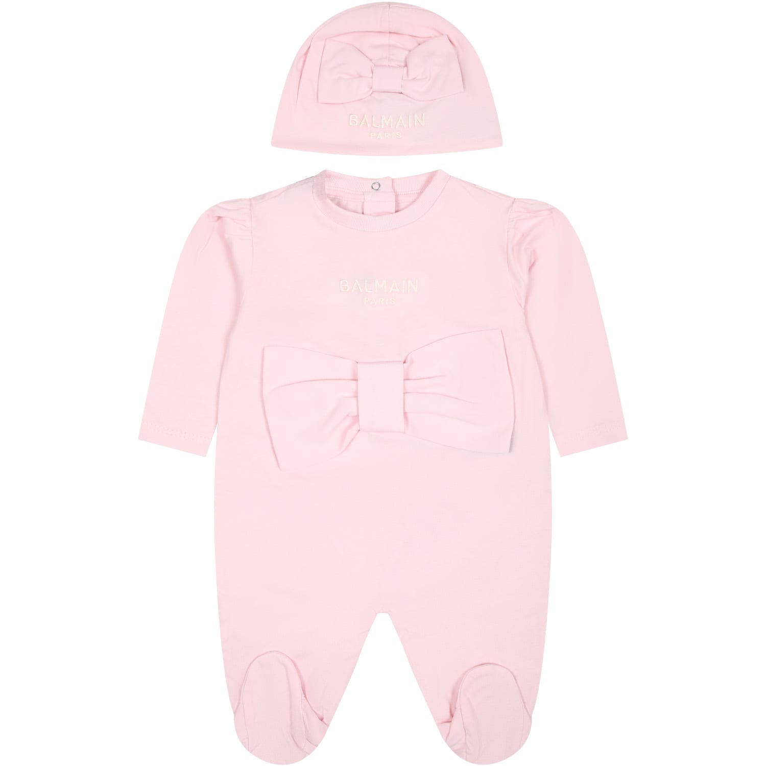 Shop Balmain Pink Babygrown For Baby Girl With Logo