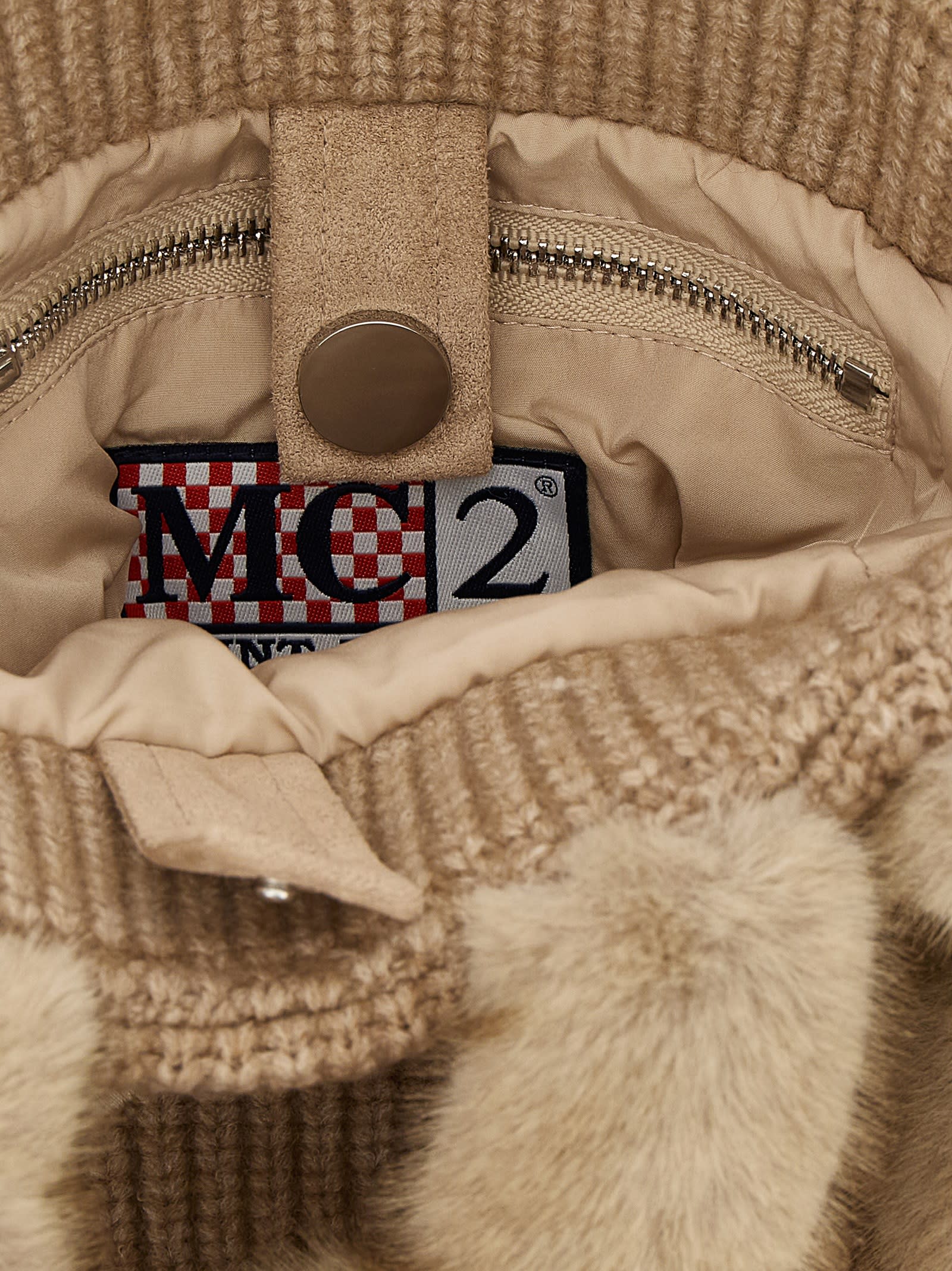 Mc2 Saint Barth Vanity Mini Shearling Rib Hand Bags Beige In Brown