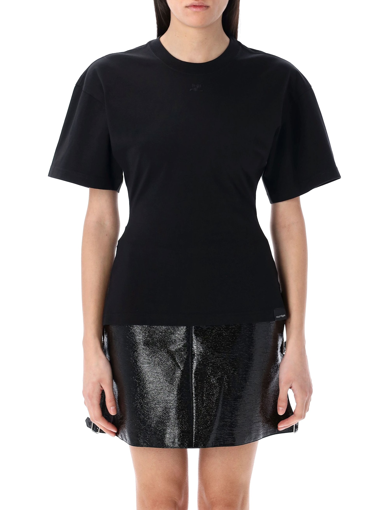 Courrèges Close-fitting Crew Neck T-shirt In Black