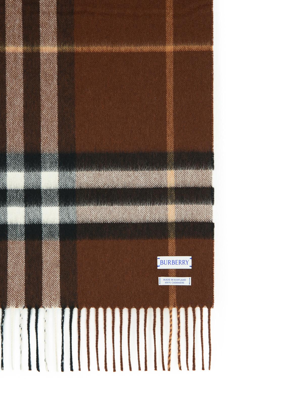 Burberry Mu Giant Check Brown Cashmere Scarf In Brown